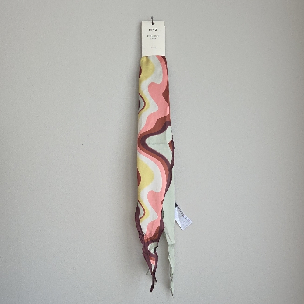 Mango 2pk Multicolor Retro Long Narrow Neck Kerchief Scarf Set Of 2 NWT